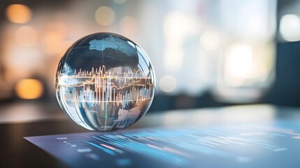 Glass Globe Projection Showcasing Digital Analytics and Data-Driven Insights