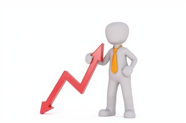 3d man red arrow success chart on white background.