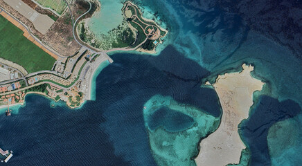 Qatar, Al-Yasat Island from a bird's eye view in the Persian Gulf
