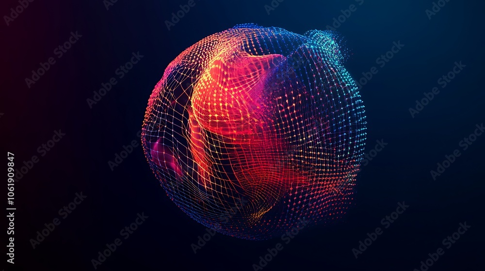 Poster Colorful vector mesh pattern with intricate details on dark background