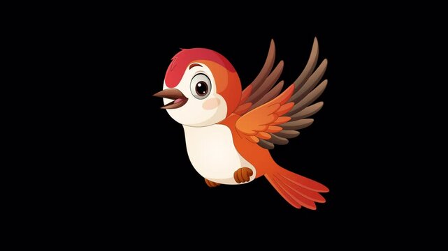 Yellow orange robin cartoon bird flying animation with transparet backgroud