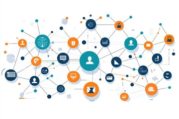 A visual representation of interconnected data points, illustrating relationships in a network, highlighting users and various digital elements.