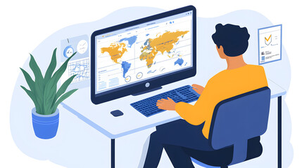 Coordinator using time management software to schedule transport arrivals and departures.