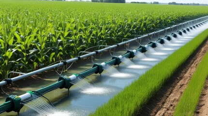 Efficient agricultural irrigation systems for watering corn fields on hot summer days.