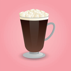 Glass glass of hot chocolate with marshmallows.