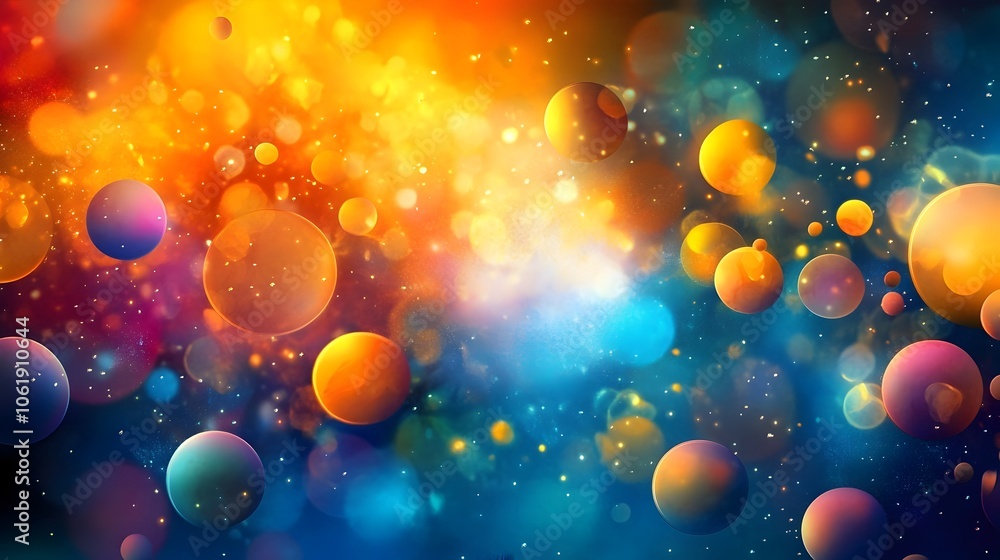 Poster captivating abstract composition with colorful illuminated spheres and central frosted effect
