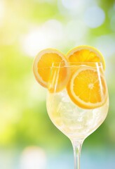 Refreshing lemon drink with sliced citrus fruit in a glass