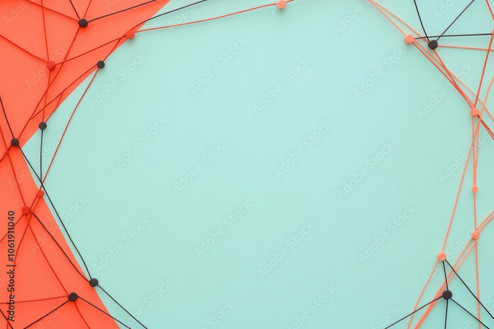 Poster a colorful geometric pattern featuring orange and black lines against a light blue background, creat