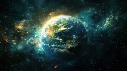 Obraz premium Earth in Cosmic Space with Colorful Nebula