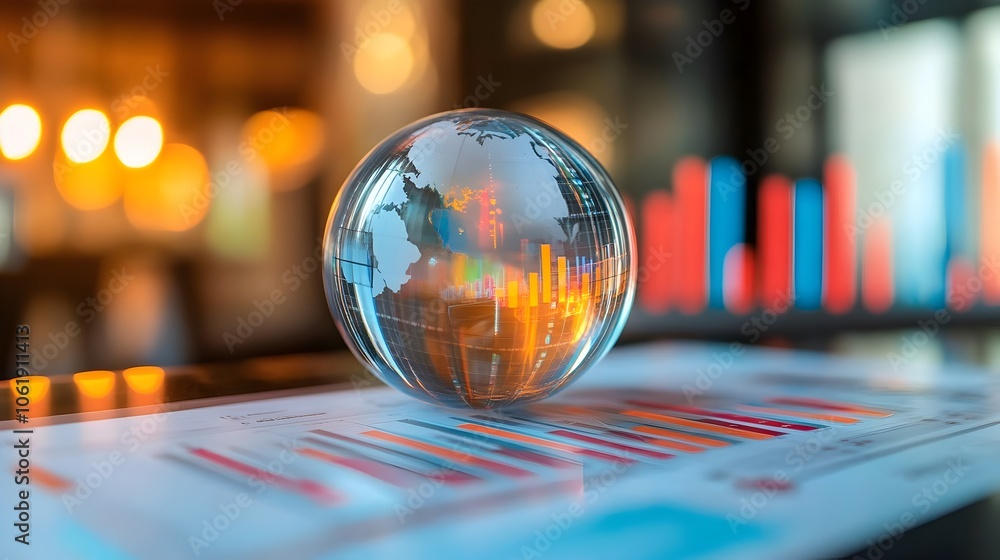 Aufkleber glass globe amid digital dashboard with analytics charts for global insights