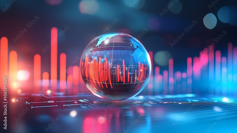 Poster glass globe with data analytics and financial intelligence visualization