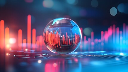 Glass Globe with Data Analytics and Financial Intelligence Visualization