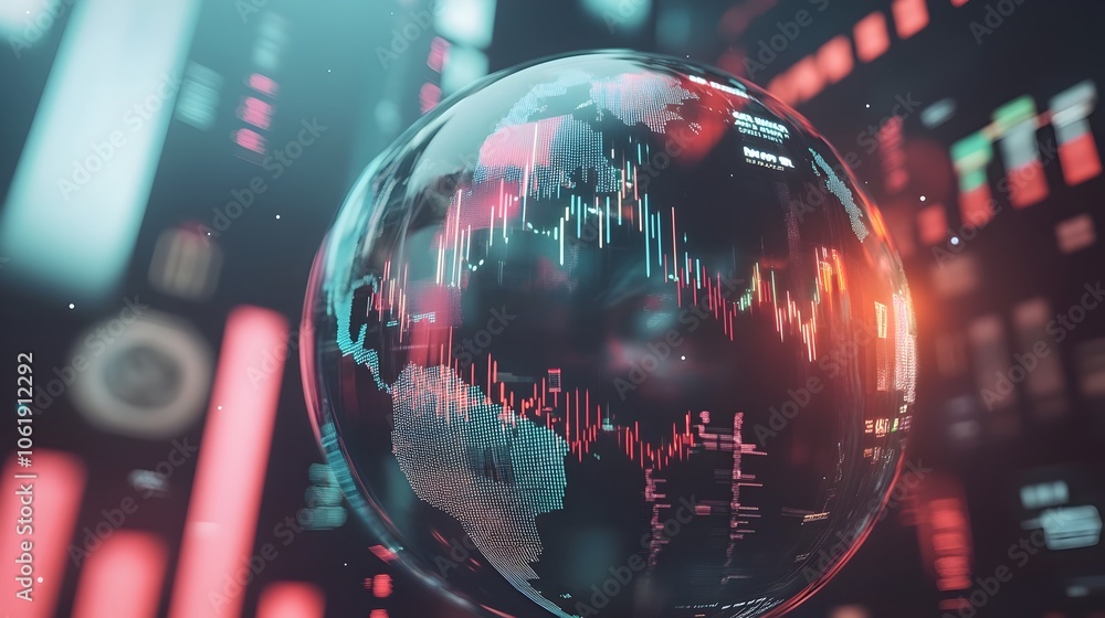 Poster global financial data insights visualized in floating 3d glass globe