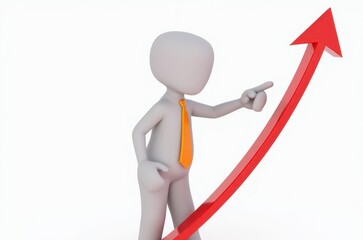 3d man red arrow success chart on white background.