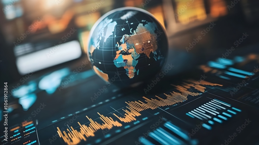 Aufkleber data-driven global business analytics and intelligence on dark background