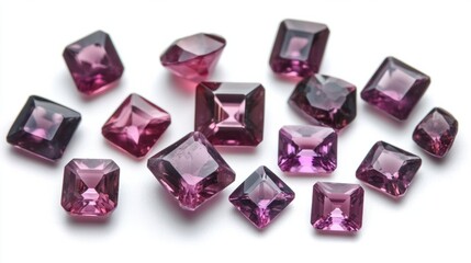 Set of spinel gems in various colors and cuts, beautifully arranged on white background