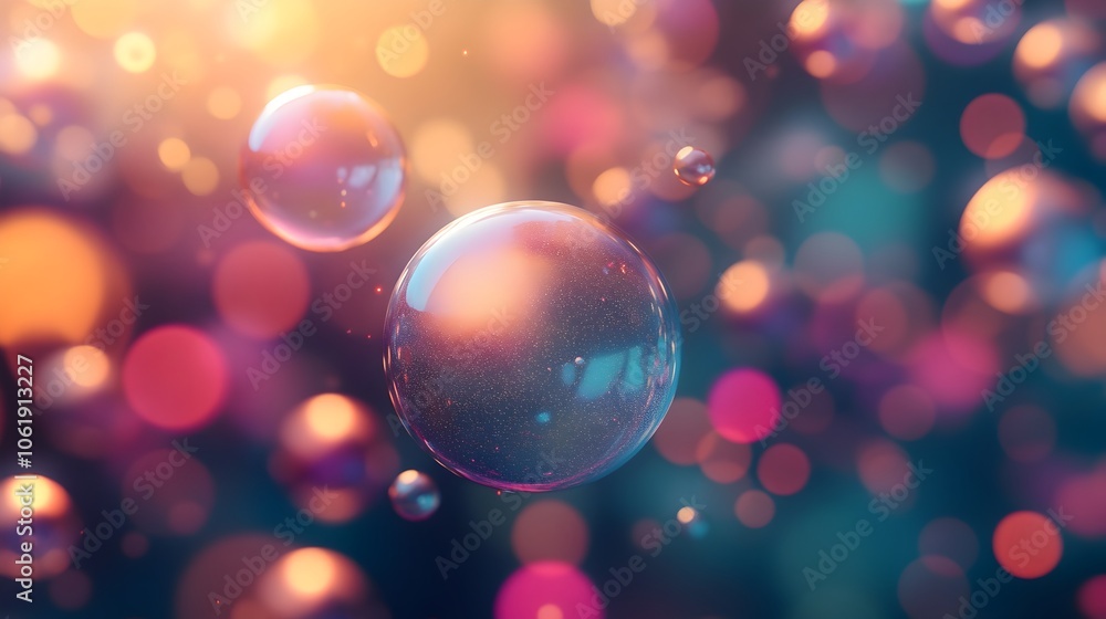 Poster ethereal floating spheres in warm and cool gradient tones with frosted overlay