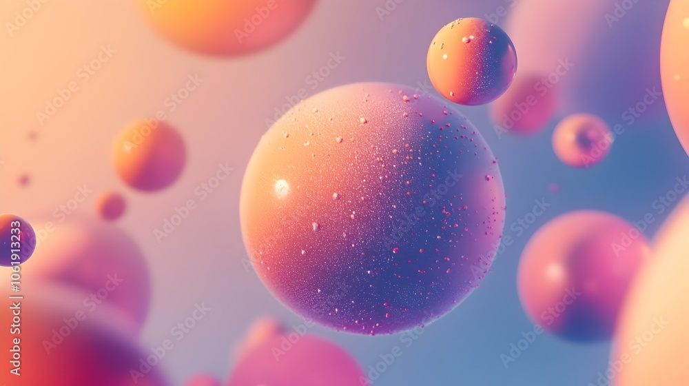 Poster ethereal floating spheres in warm and cool gradient tones with frosted overlay