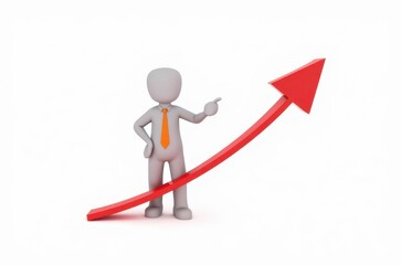 3d man red arrow success chart on white background.
