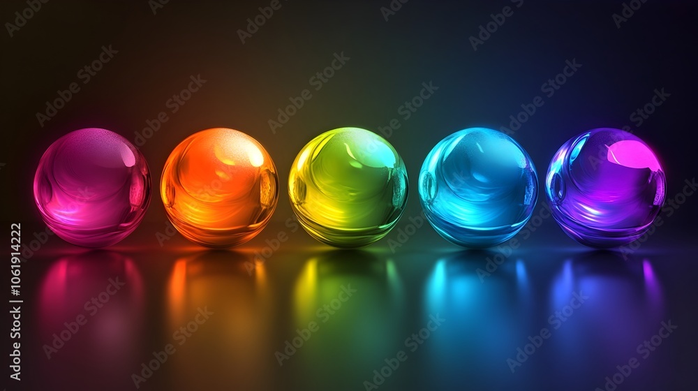 Poster vibrant and dynamic gradient spheres with frosted glass effect on dark background