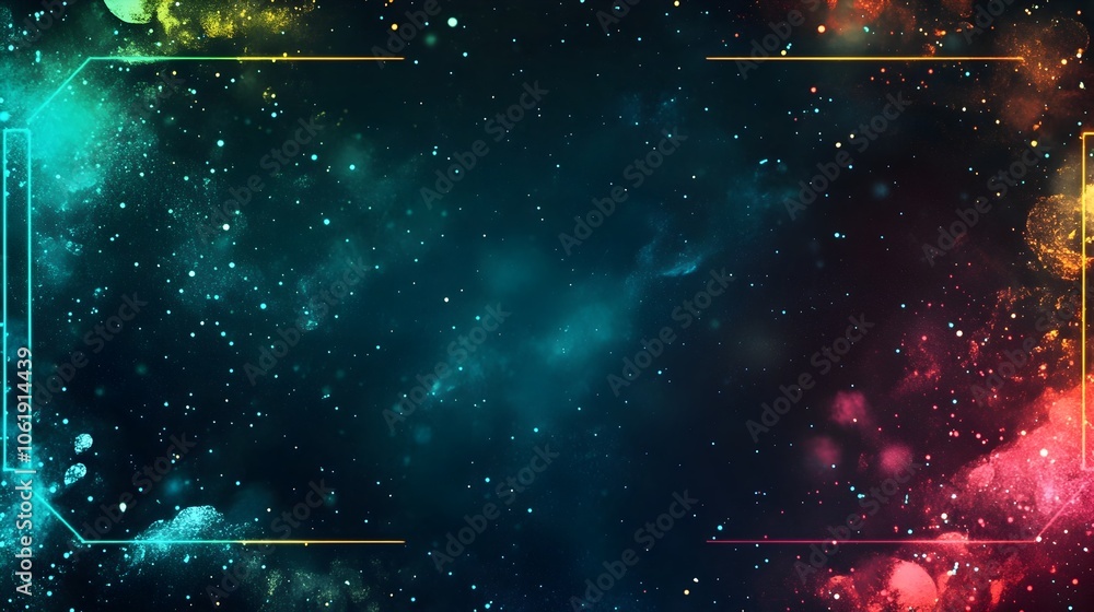 Aufkleber neon grid-lined frame with glowing color scheme particles for retro sci-fi wallpaper