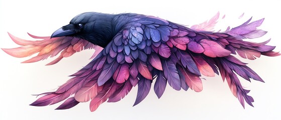 Obraz premium A stunning illustration of a crow with vibrant, colorful feathers, showcasing the beauty of nature and artistic creativity.