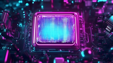Pulsating Neon Frame with Vintage TV Static Effect in Tech Design