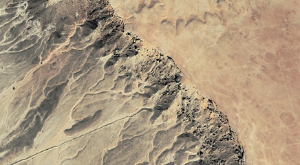 The landscape of the sandy desert in Qatar from a bird's eye view © ppicasso