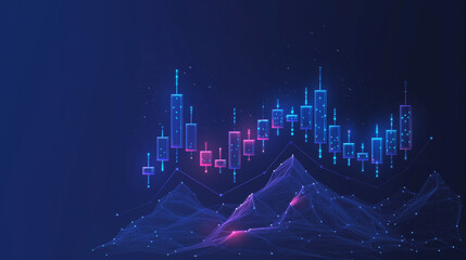 Digital AI Technology Concept. An abstract illustration of a stock market chart over a mountain range, symbolizing financial investment, market trends, and economic growth. Generative AI Content