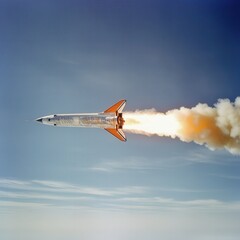 Powerful rocket launch against a clear blue sky