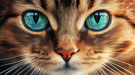 Detailed close-up of cat gazing with striking green eyes image
