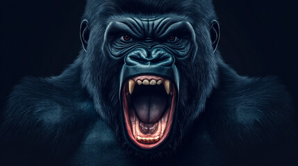 Aggressive and powerful strong black gorilla