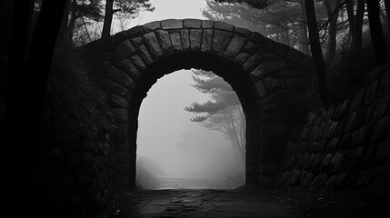 Mystical Archway in Foggy Forest Scene