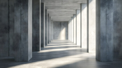 Fototapeta premium serene empty concrete hallway with pillars and soft shadows