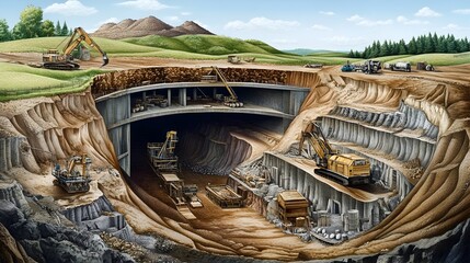 Cross-Section of Underground Mining Tunnels and Excavation Process