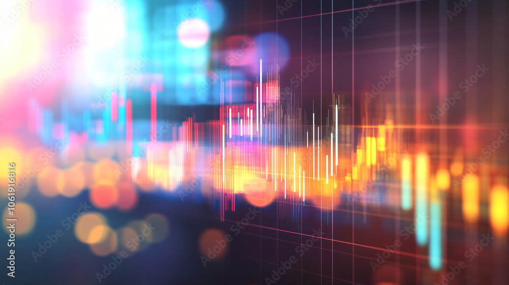 Poster Stock market graph is showing growing indicators with colorful bokeh lights in the background