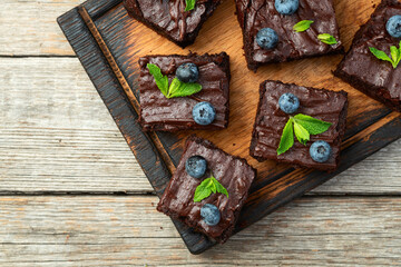 Homemade chocolate brownie photography . Top view