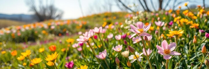 Obraz premium Fresh blossoms blooming in a vibrant garden, signaling the arrival of Spring, nature, renewal