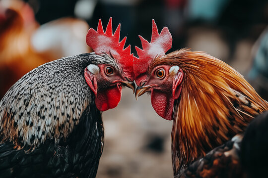 Close Encounter of Fighting Cocks in Action