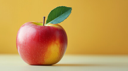 Healthy fresh apple on yellow background 