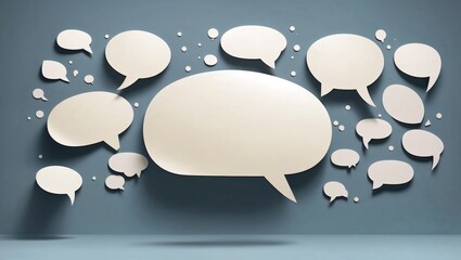 Abstract communication concept with speech bubbles on grey background