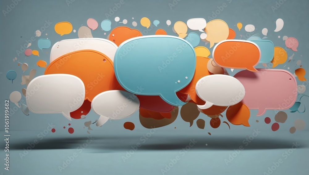 Poster colorful speech bubbles floating in a minimalist composition