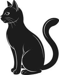 Graceful Cat Silhouette Vector – Black and White Feline Illustration for Pet, Art, and Design Projects