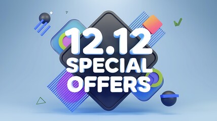 3D Rendered 12.12 Special Offers Graphic with Geometric Shapes