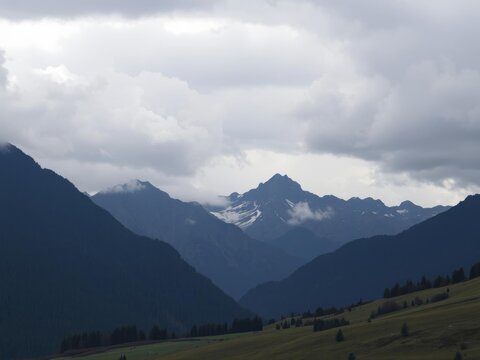 Dramatic storm clouds rolling in over a peaceful countryside landscape, tranquil, dramatic