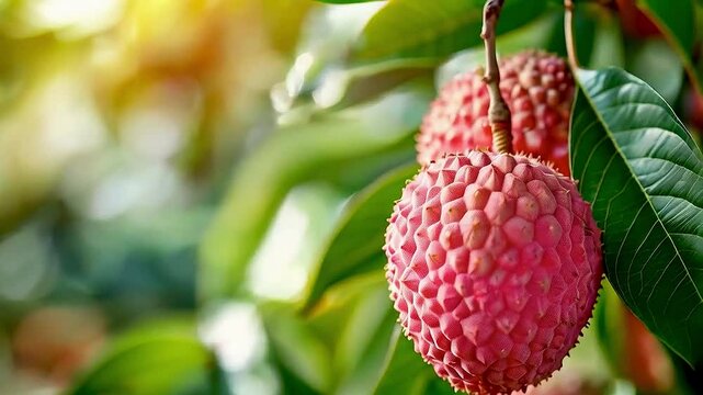 a lychee  hanging from  a tree