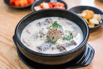 Traditional Korean Sundae Soup in a Hot Stone Bowl