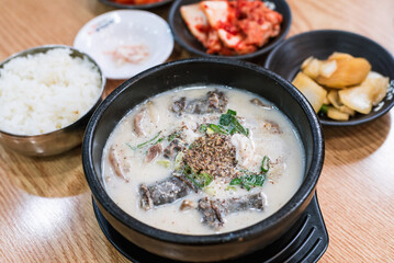 Korean Sundae Soup with Steamed Rice and Side Dishes