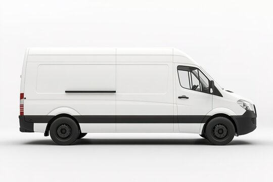 White delivery van side view on plain background