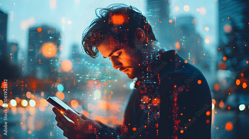 Poster digital technology internet network connection big data digital marketing social media concept doubl
